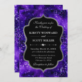 Purple Glitter Sparkle Elegant Wedding 招待状 (正面/裏面)