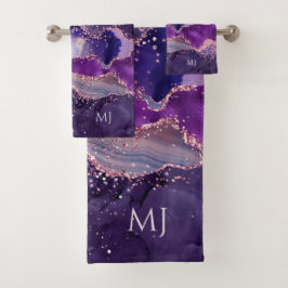 Purple Glittery Agate Texture バスタオルセット