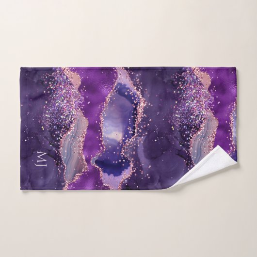 Purple Glittery Agate Texture バスタオルセット (ハンドタオル)