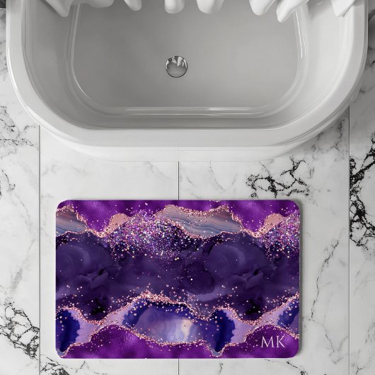 Purple Glittery Agate Texture バスマット