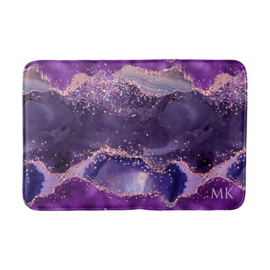 Purple Glittery Agate Texture バスマット (正面)