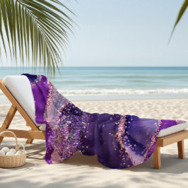 Purple Glittery Agate Texture ビーチタオル