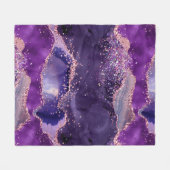 Purple Glittery Agate Texture フリースブランケット (正面(横))