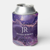 Purple glittery agate texture monogram 缶クーラー (缶正面)