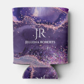 Purple glittery agate texture monogram 缶クーラー (裏面)