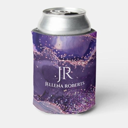Purple glittery agate texture monogram 缶クーラー (缶裏面)