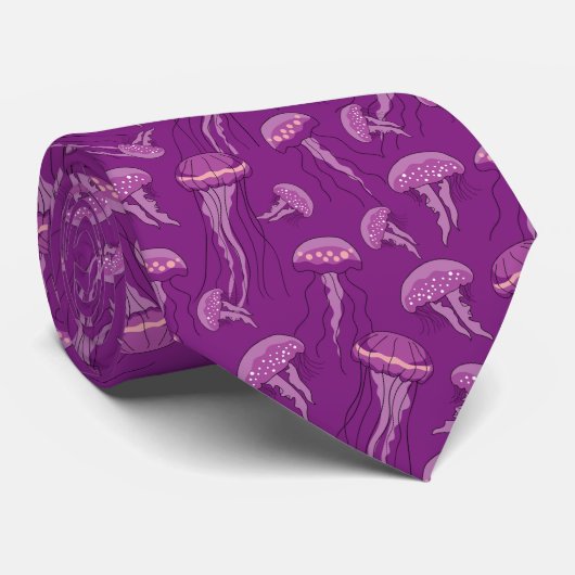 Purple glowing jelly fish pattern ネクタイ (ロール)