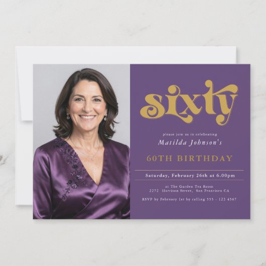 Purple Gold 60th Birthday Invitation 招待状 (正面)