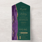 Purple Gold Agate Dark Green Meal Options Wedding オールインワン招待状 (内側)