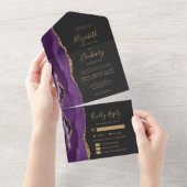 Purple Gold Agate Dark Meal Options Wedding オールインワン招待状 (貼ってはがせる)