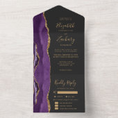 Purple Gold Agate Dark Meal Options Wedding オールインワン招待状 (内側)