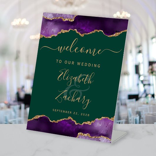 Purple Gold Agate Emerald Green Wedding Welcome 台座サイン