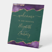 Purple Gold Agate Emerald Green Wedding Welcome 台座サイン (正面)
