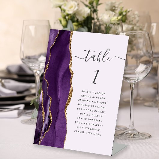 Purple Gold Agate Lavender Wedding Table Number 台座サイン
