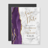 Purple Gold Agate Marble Magnetic Save the Date (正面/裏面)