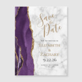 Purple Gold Agate Marble Magnetic Save the Date (正面)