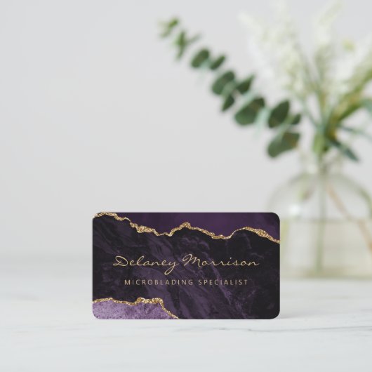 Purple Gold Agate Microblading Rounded 名刺 (スタンド正面)