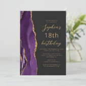 Purple Gold Agate Script Dark 18th Birthday 招待状 (スタンド正面)