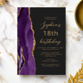 Purple Gold Agate Script Dark 18th Birthday 招待状