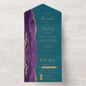Purple Gold Agate Teal Blue Meal Options Wedding オールインワン招待状 (内側)