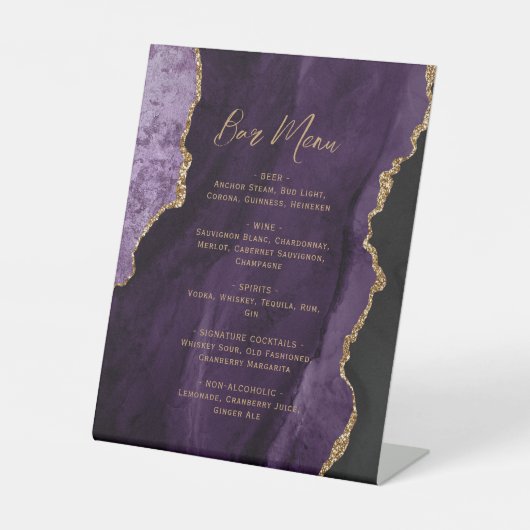 Purple Gold Agate Wedding Bar Menu 台座サイン (正面)