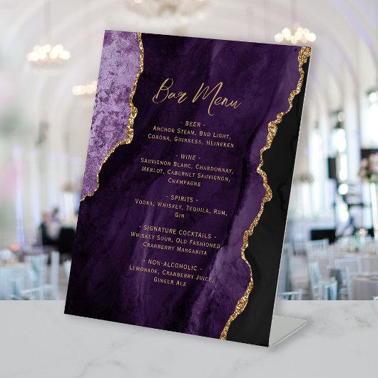 Purple Gold Agate Wedding Bar Menu 台座サイン