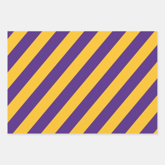 Purple, Gold, and White Chevron & Stripe Pattern ラッピングペーパーシート (正面3)