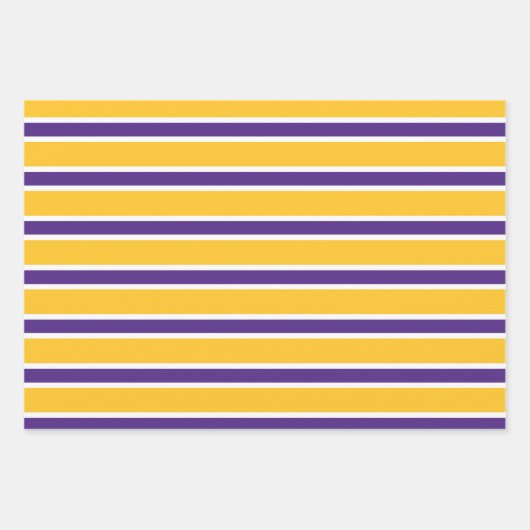 Purple, Gold, and White Chevron & Stripe Pattern ラッピングペーパーシート (正面2)