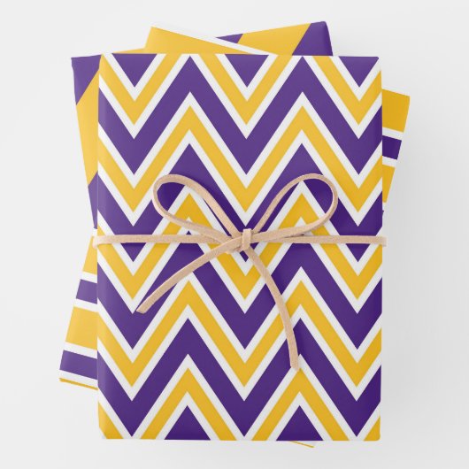Purple, Gold, and White Chevron & Stripe Pattern ラッピングペーパーシート (インサイチュ)