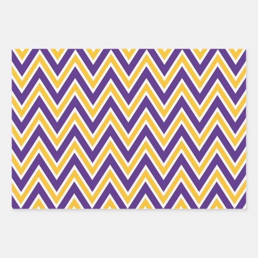 Purple, Gold, and White Chevron & Stripe Pattern ラッピングペーパーシート (正面)