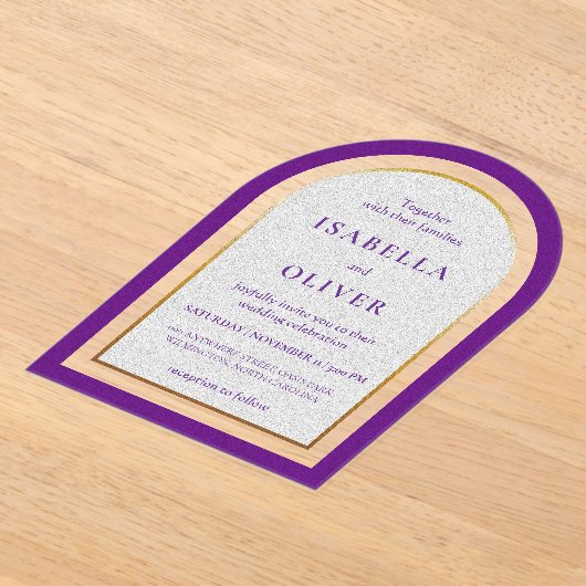 Purple gold and white simplistic wedding アクリル招待状 (レイダウン)