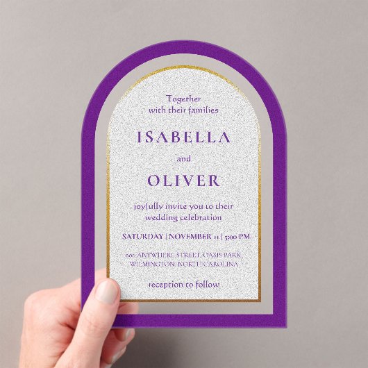 Purple gold and white simplistic wedding アクリル招待状 (インサイチュ (ポータブル))