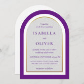 Purple gold and white simplistic wedding 招待状 (正面/裏面)