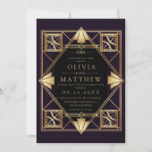 Purple & Gold Art Deco Wedding Invitation  招待状 (正面)