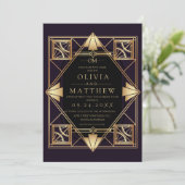 Purple & Gold Art Deco Wedding Invitation  招待状 (スタンド正面)