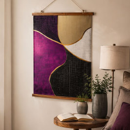 Purple Gold Black White Abstract Geometric Mosaic 吊り下げ型タペストリー