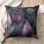 Purple Gold Botanical Leaves Throw Pillow クッション (ブランケット)