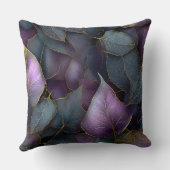Purple Gold Botanical Leaves Throw Pillow クッション (裏面)