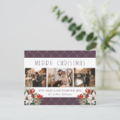 Purple Gold Botanical Photo Newlywed シーズンポストカード (スタンド正面)