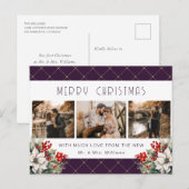 Purple Gold Botanical Photo Newlywed シーズンポストカード (正面/裏面)