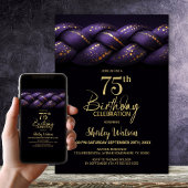 Purple Gold Braid 75th Birthday Party 招待状