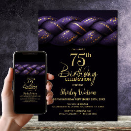 Purple Gold Braid 75th Birthday Party 招待状