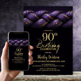 Purple Gold Braid 90th Birthday Party 招待状