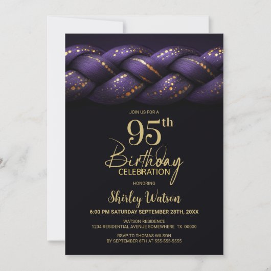 Purple Gold Braid 95th Birthday Party 招待状 (正面)