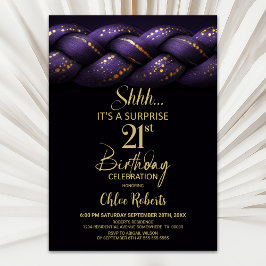 Purple Gold Braid Surprise 21st Birthday Party 招待状