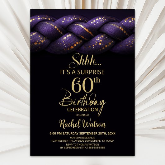 Purple Gold Braid Surprise 60th Birthday Party 招待状