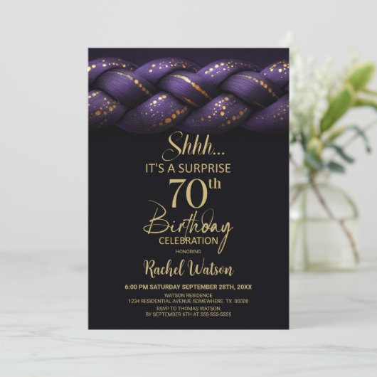 Purple Gold Braid Surprise 70th Birthday Party 招待状 (スタンド正面)