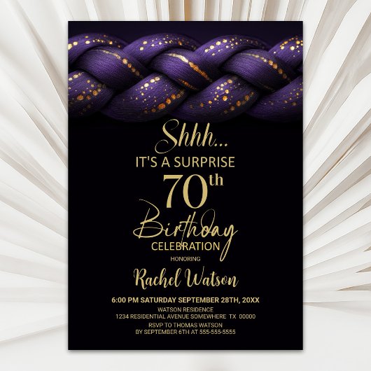 Purple Gold Braid Surprise 70th Birthday Party 招待状