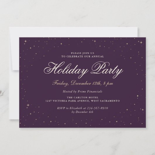 Purple Gold Business Christmas Holiday Party 招待状 (正面)