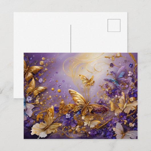 Purple & Gold Butterfly # 16 ポストカード (正面/裏面)